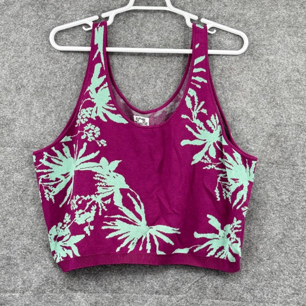 Future Collective Purple‎ Green Tropical Print Cropped Tank Top 4X Womens Cruise